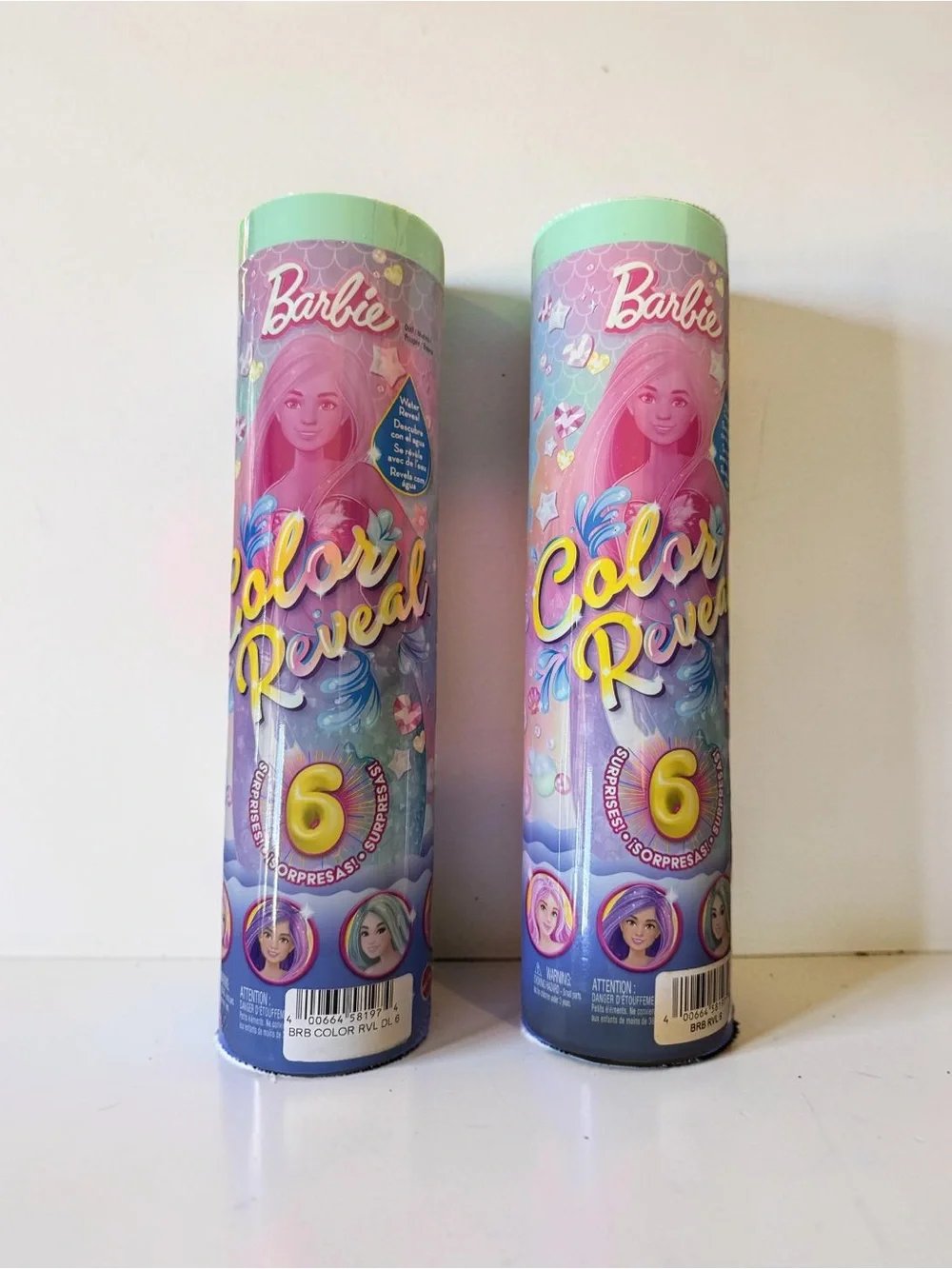 Set Of 2 - Barbie Color Reveal Party Tubes - Pink and Mint
